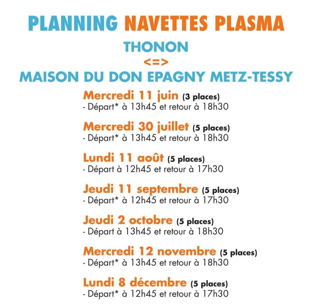 DON DE PLASMA A EPAGNY Mise à disposition d\'une NAVETTE gratuite pour les donneurs